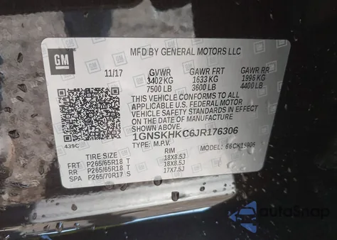 2018 Chevrolet Suburban Lt from USA, damaged, VIN 1GNSKHKC6JR176306